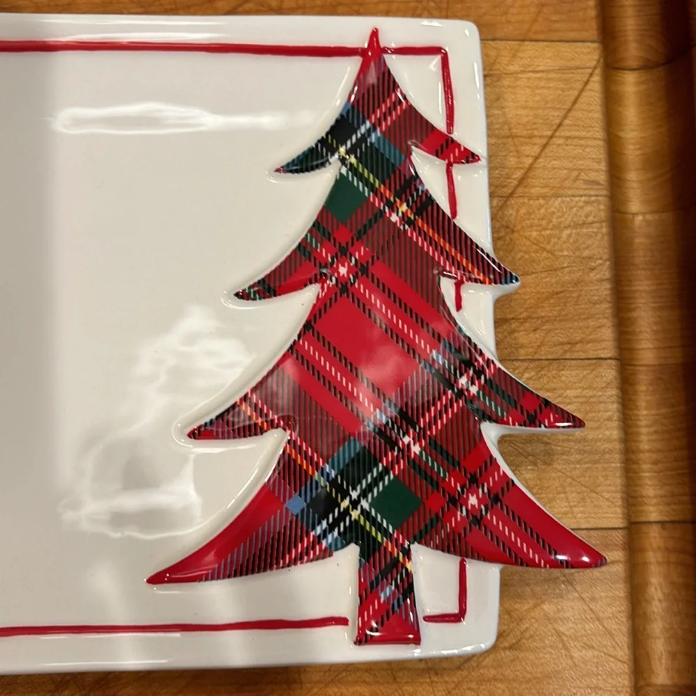 Mud Pie - Plaid Christmas Tree Merry/HoHoHo Hostess Tray